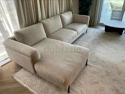 The Loom collection L shape Light Beige L-Shaped Fabric Sofa with Chaise - Comfortable Modern Design