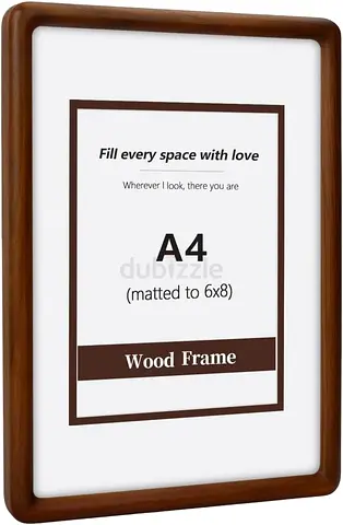 3196 - SLEEPHEAD® A4 Wood Picture Frame, Solid Natural Walnut Rounded Corner Photo Frame with Temper
