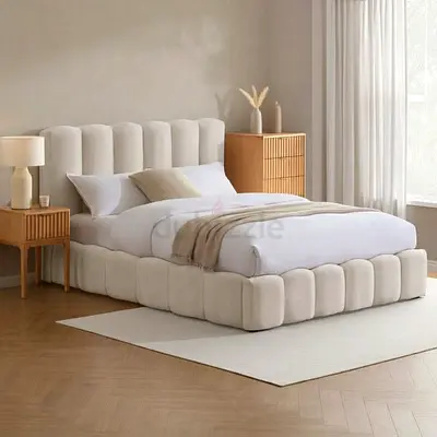 Modern Upholstered Platform Bed with Padded Headboard (Queen)