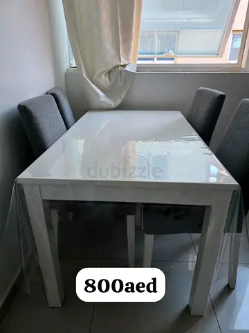 URGENT SALE!!!! White Dining Table with 4 Grey Chairs - Good Condition