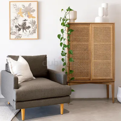 Gray-brown Linen upholstered armchair