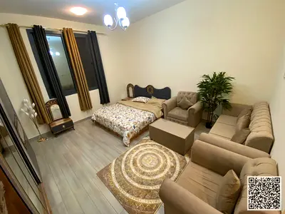 For monthly rent in Ajman - a luxurious studio with a Fully separate kitchen, fully furnished new, elegant furniture and a fully equipped kitchen
