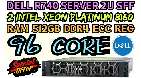 512GB RAM DDR4 DELL R740 SERVER SFF 96 CORE 2 INTEL XEON PLATINUM 8160 SSD 2TB+HARD DRIVE 10TB SAS