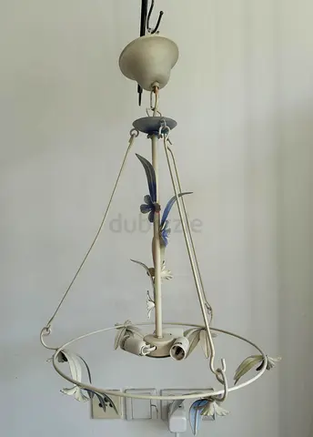 Vintage Tole Chandelier with Blue Flowers