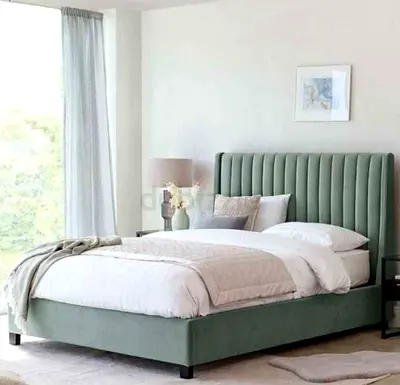 Upholstered customize Panel Headboard Bed Frame - Modern Green Velvet (Queen)