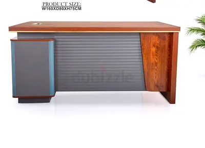 Wooden Executive Office Desk with Storage Cabinet - Modern Design
