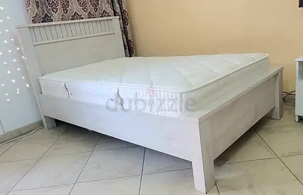 White Wooden Single Bed Frame with Mattress - Simple Modern Design
