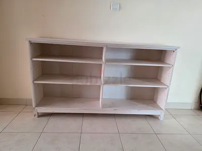 White Wooden Open Bookcase / Sideboard - 6 Shelves