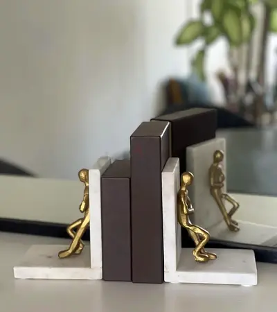 Marble and Brass Bookends | Decorator Pair | 75AED