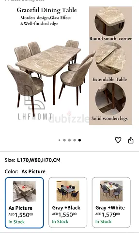 Wooden and extendable table dinner set 6 chairs (less than 1 year)