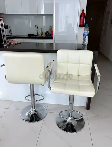 Set of 2 White Adjustable Bar Stools with Armrests and Chrome Base