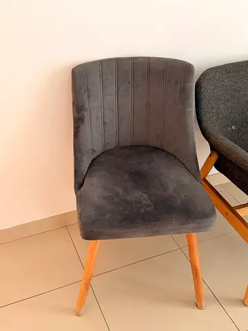 6 Grey Velvet Dining/Accent Chairs with Wooden Legs - Good Condition