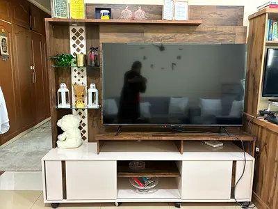 Modern Wooden TV Entertainment Unit with Shelves and Storage