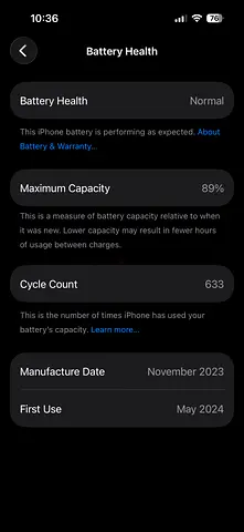 iPhone with glass protector and cover 89% Battery Health, Used (First Activated May 2024)
