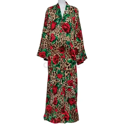 Authentic Dolce  Gabbana Animal  Rose Printed Silk Abaya L