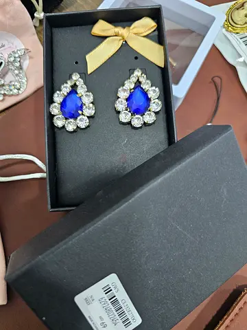 Blue Teardrop Crystal Statement Earrings with Box
