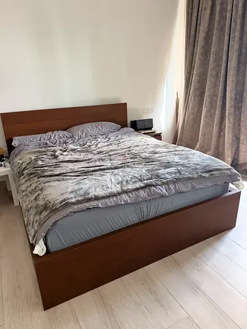 Wooden Platform King Bed Frame with Headboard - Good Condition