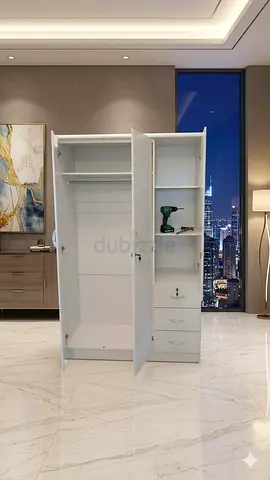 White 3-Door Wardrobe with Drawers and Shelves - brand new