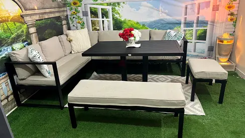 Outdoor Danube Home Aluminum 9 seater L shape soft set in excellent condition for garden and balcony