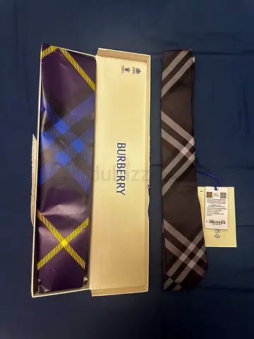 Authentic Burberry Mens Silk Tie with Box - Black Check Pattern