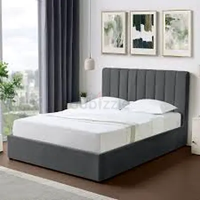 Brand new velvet Grey Upholstered Bed Frame with Headboard - Queen Size