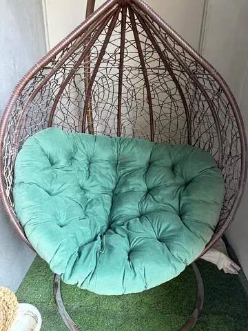 Wicker Hanging Egg Chair with Mint Cushion - Free Standing