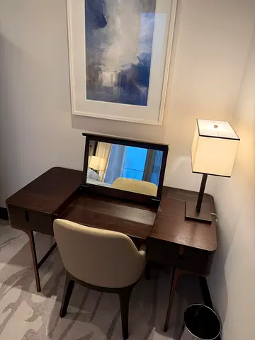 Mid-century Dark Wood Dressing Table with Mirror and Chair