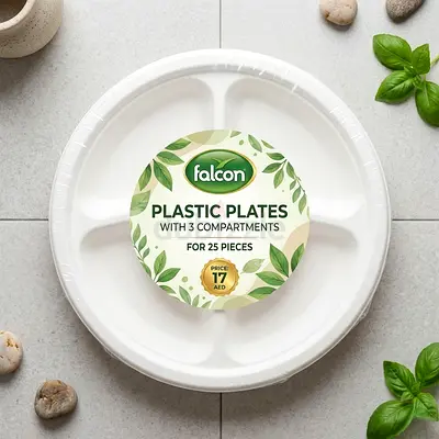 3-Compartment Plastic Plates (Pack of 25)