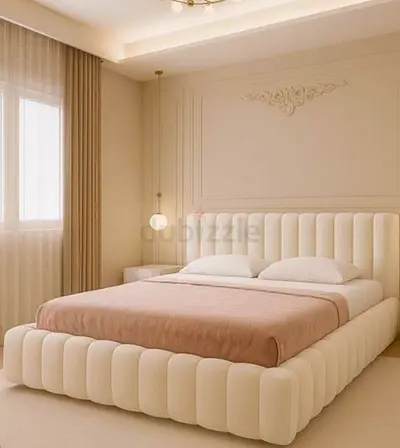 Modern Upholstered customize Platform Bed with Padded Headboard
