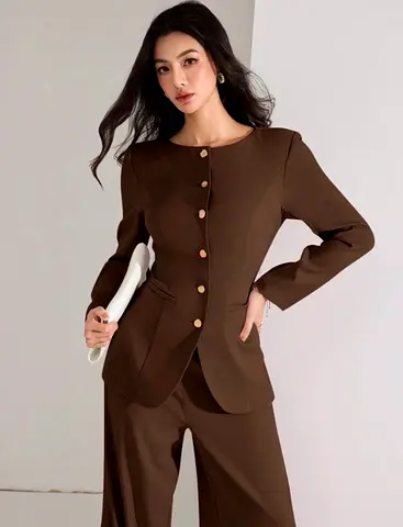 Brown Tailored Womens Blazer and Trousers Set - Size 10/12 MEDIUM BRAND NEW
