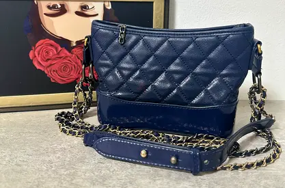 Navy Quilted Crossbody Bag with Chain Strap