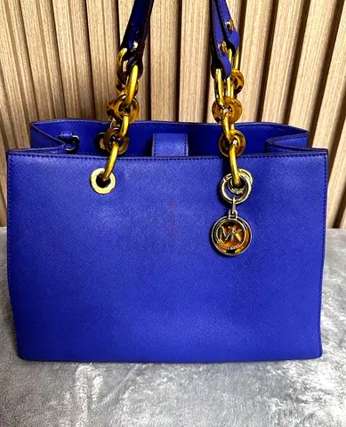 Authentic Michael Kors Blue Saffiano Leather Tote Bag - Good Condition