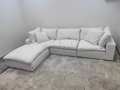Marina Homes luscious linen cloud feather 🪶 filled modular sofa with ottoman