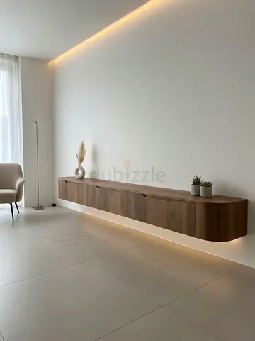 Modern MDF TV Unit with Rounded Edge Design – Custom Wooden Console for Wall Mounted TV Setup