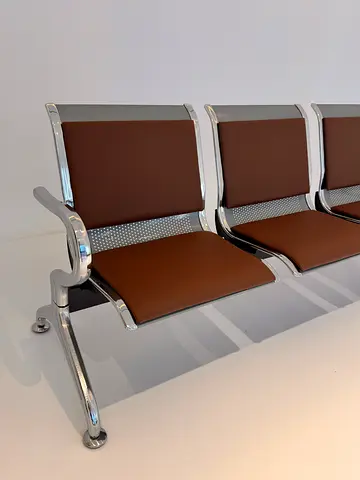Three-seater Chrome and Brown Waiting Room Bench