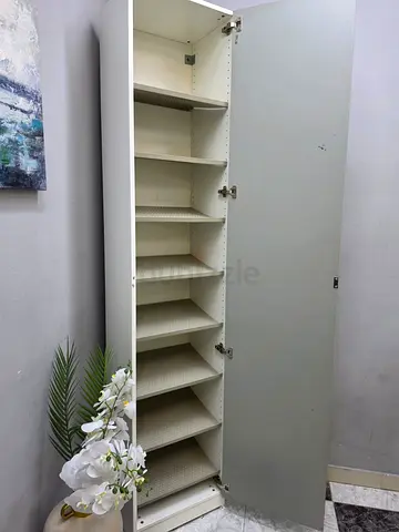 Tall Shoe White Storage Cabinet with Multiple Adjustable Shelves