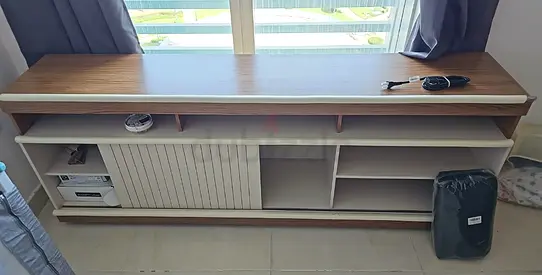 Low TV Entertainment Unit / Media Console in Wood Finish — Good Condition