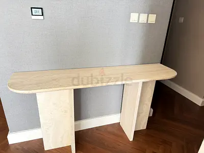 White Travertine Console Table 160cm — Assembled from Loom collection