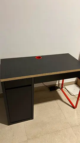 MICKE Desk, anthracite/red