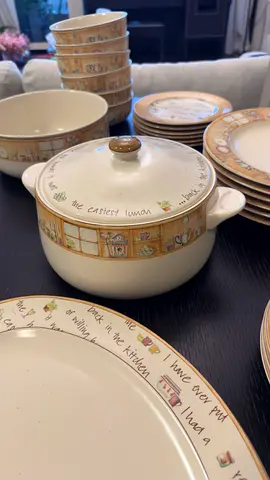 Vintage 54 piece ceramic dinnerware set - beige patterned plates, bowls, serving dishes branded