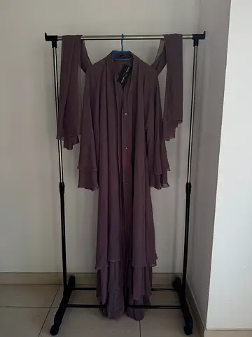 Bousni Umbrella Style Purple Layered Chiffon Abaya - Size XXL