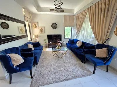 Blue Velvet 2-Seater and 3-seater Sofa with 2 Accent Chair with Cushions Good Condition