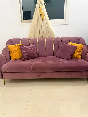 Plush Velvet 3-Seater Sofa in Dusty Rose with Gold Accents