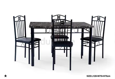 Black Metal 4-Seater Dining Table with Marble Top