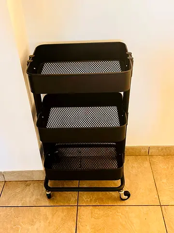 Black 3-Tier Mesh Utility Trolley on Wheels - Good Condition