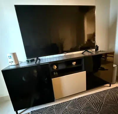 Black Gloss Entertainment TV Unit with Storage - Good Condition