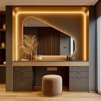 Luxury Custom Vanity Table with LED Mirror UAE | Modern Makeup Dressing Table with Storage