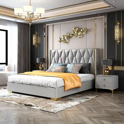 Modern Upholstered customize King Bed with Tufted Headboard - Grey