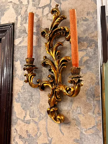 Vintage Gold Leaf Wall Sconce - Double Candle Holder x2