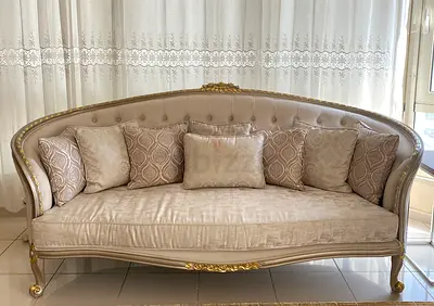 Classic French-style 4-seater Sofa with Gold Trim - Beige